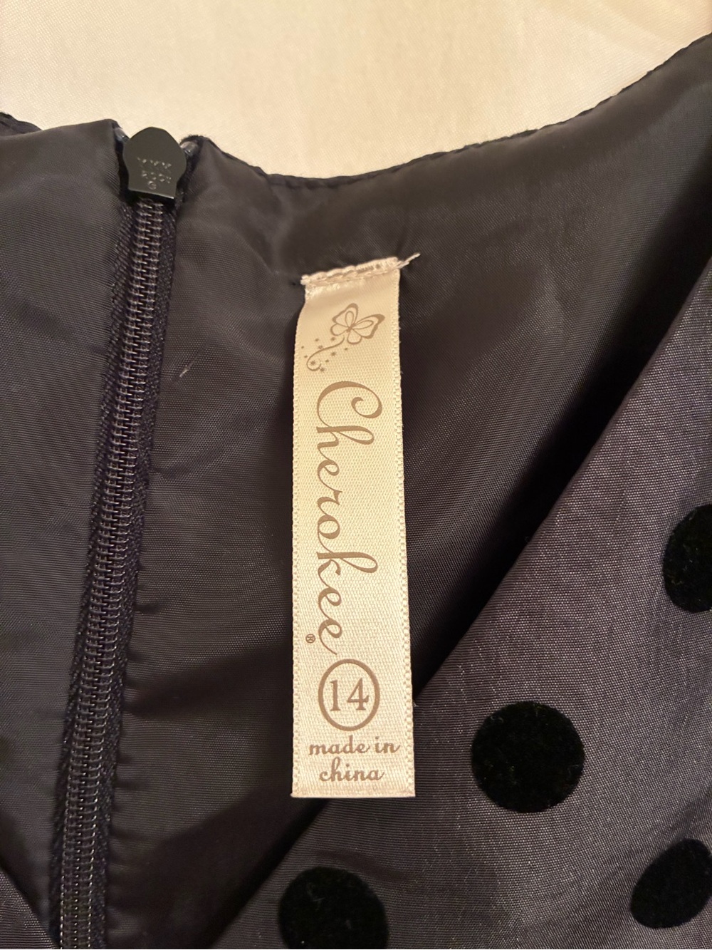 Cherokee Black Polka Dot Velvet Waist Party Dress - Picture 3 of 5